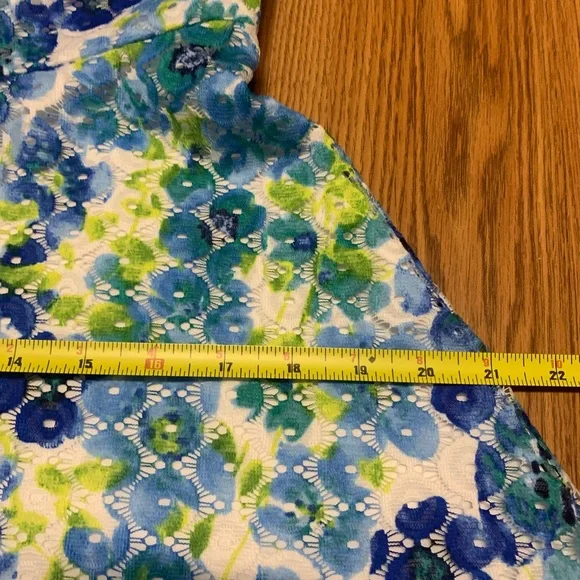 Studio One New York A Line Dress Tea Party Sleeveless white and Blue Floral Sz 6 - Picture 6 of 9